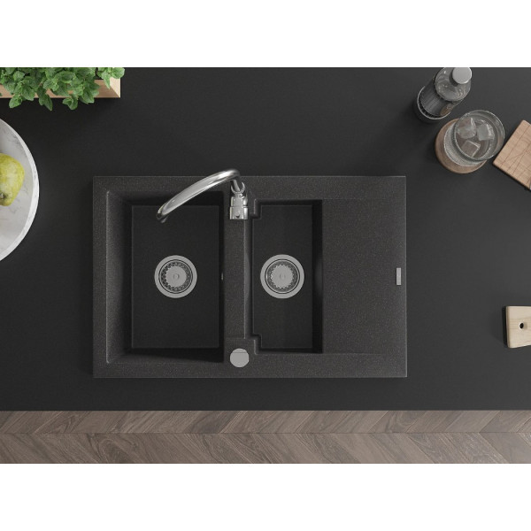 Гранітна кухонна мийка MEXEN GASPAR BLACK GRANITE + сифон CHROME