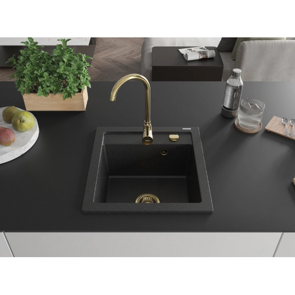 Гранітна кухонна мийка MEXEN VITO BLACK SILVER + сифон GOLD