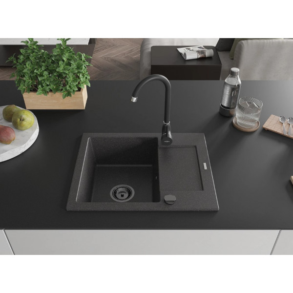 Гранітна кухонна мийка MEXEN ENZO BLACK GRANITE + сифон BLACK