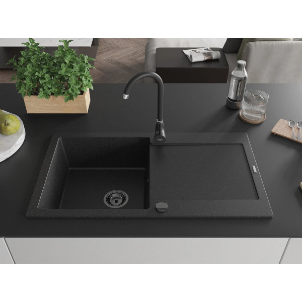 Гранітна кухонна мийка MEXEN LEO BLACK SILVER + сифон BLACK