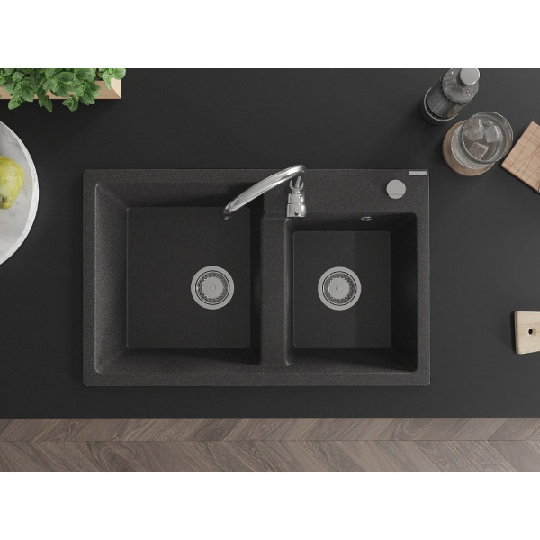 Гранітна кухонна мийка MEXEN TOMAS BLACK GRANITE + сифон CHROME