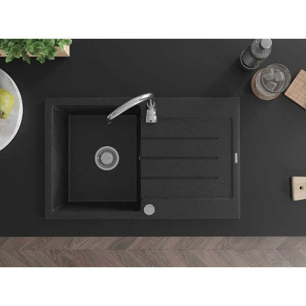 Гранітна кухонна мийка MEXEN BRUNO BLACK SILVER + сифон CHROME