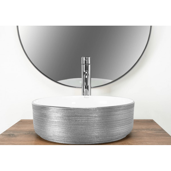Умывальник (раковина) REA SAMI BRUSHED SILVER WHITE накладной