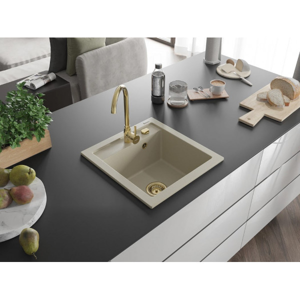 Гранітна кухонна мийка MEXEN VITO BEIGE + сифон GOLD