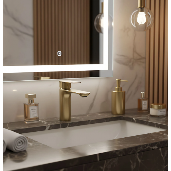 Смеситель для раковины (умывальника) REA DROP BRUSHED GOLD низкий