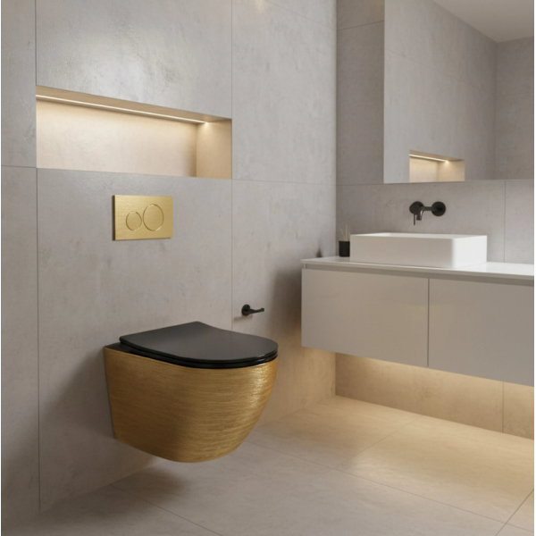Подвесной унитаз REA CARLO TORNADO BRUSHED GOLD BLACK
