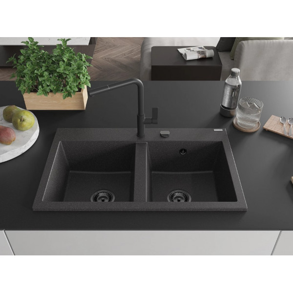 Гранітна кухонна мийка MEXEN HEKTOR BLACK GRANITE + сифон BLACK