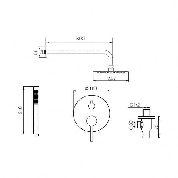 Душевая система VBI MILANO BLACK скрытого монтажа
