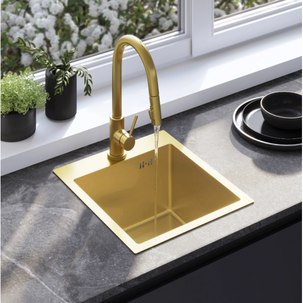 Стальная кухонная мойка REA LEO 40 BRUSHED GOLD