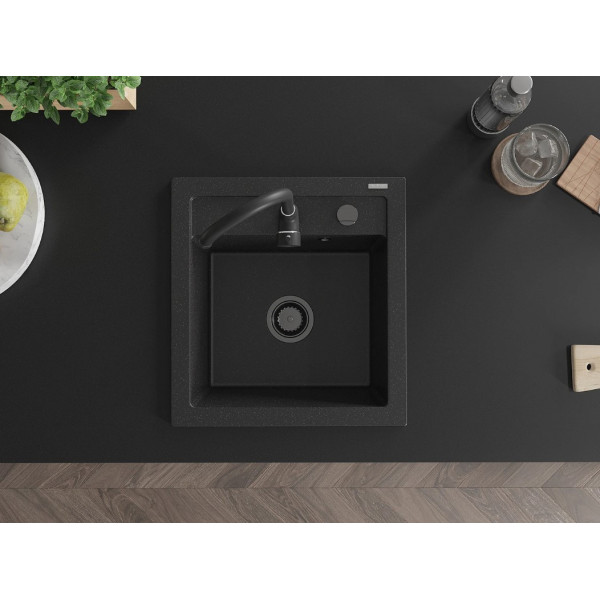 Гранітна кухонна мийка MEXEN VITO BLACK SILVER + сифон BLACK