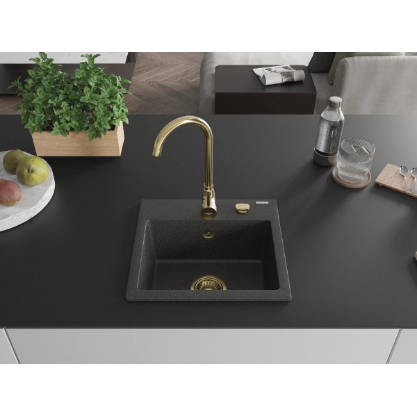 Гранітна кухонна мийка MEXEN MILO BLACK GRANITE + сифон GOLD