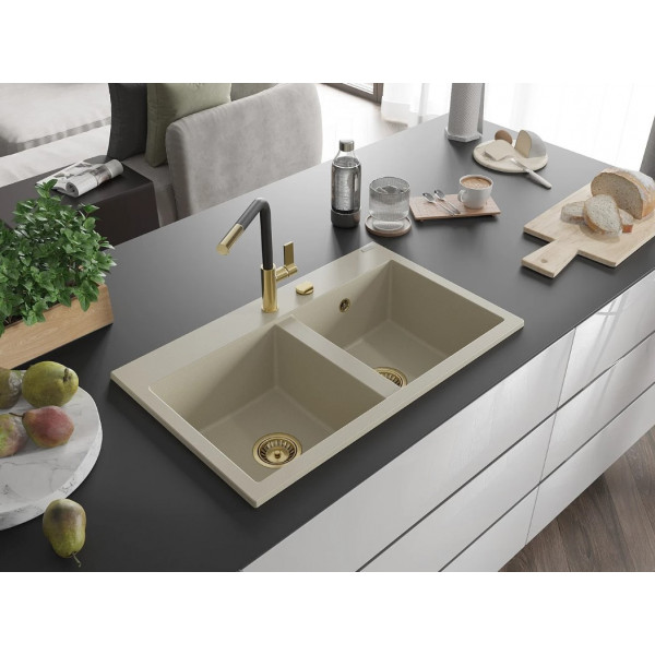 Гранітна кухонна мийка MEXEN HEKTOR BEIGE + сифон GOLD
