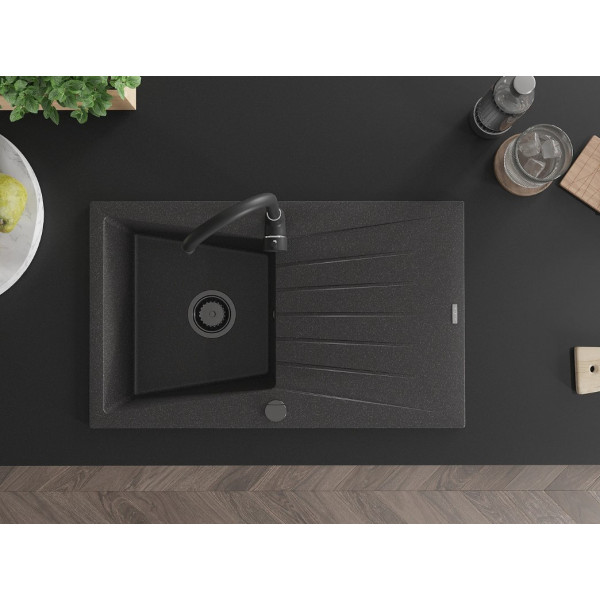 Гранітна кухонна мийка MEXEN CESAR BLACK GRANITE + сифон BLACK