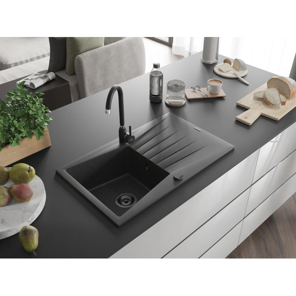 Гранітна кухонна мийка MEXEN CESAR BLACK GRANITE + сифон BLACK