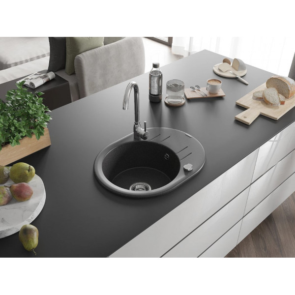 Гранітна кухонна мийка MEXEN KEVIN BLACK GRANITE + сифон CHROME