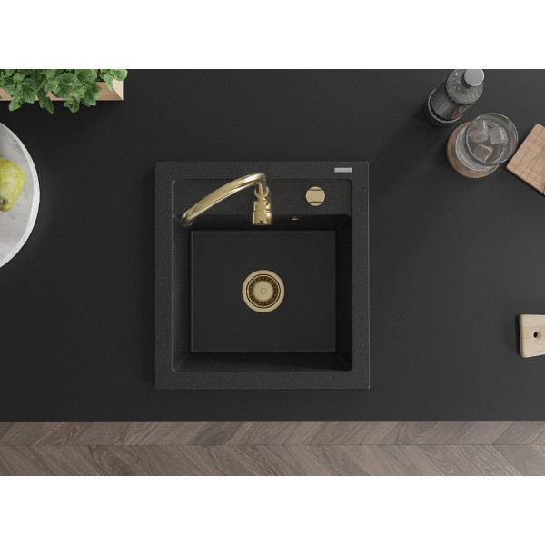 Гранітна кухонна мийка MEXEN VITO BLACK SILVER + сифон GOLD