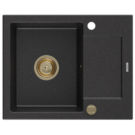 Гранітна кухонна мийка MEXEN ENZO BLACK SILVER + сифон GOLD