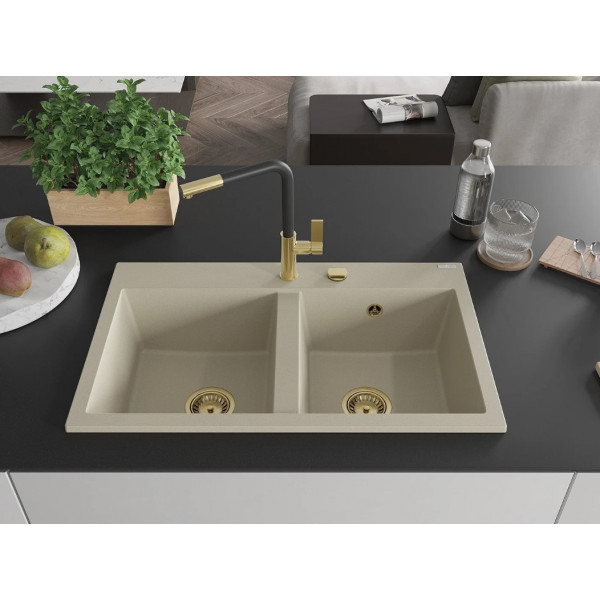 Гранітна кухонна мийка MEXEN HEKTOR BEIGE + сифон GOLD