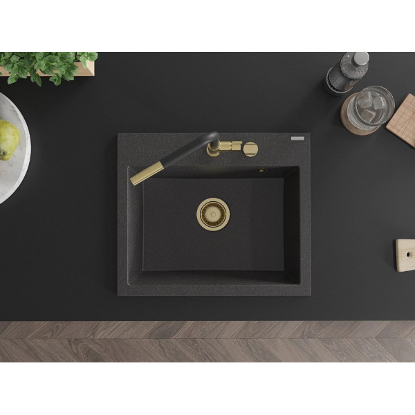 Гранітна кухонна мийка MEXEN OSCAR BLACK GRANITE + сифон GOLD