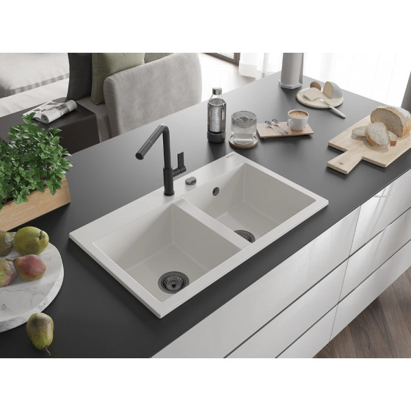 Гранітна кухонна мийка MEXEN HEKTOR WHITE + сифон BLACK