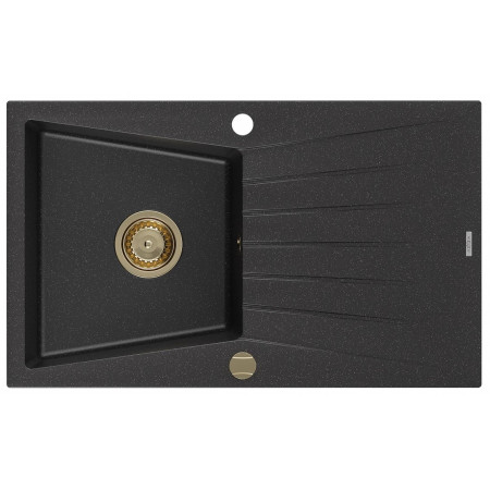 Гранітна кухонна мийка MEXEN CESAR BLACK SILVER + сифон GOLD