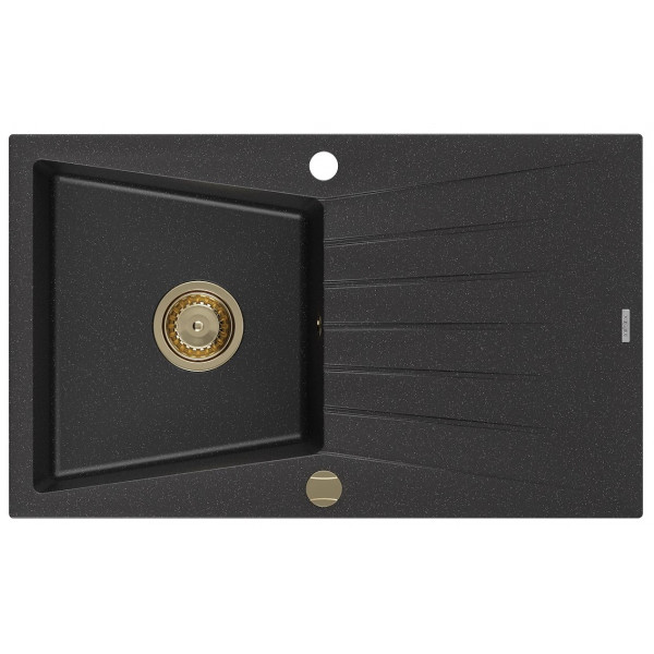 Гранітна кухонна мийка MEXEN CESAR BLACK SILVER + сифон GOLD