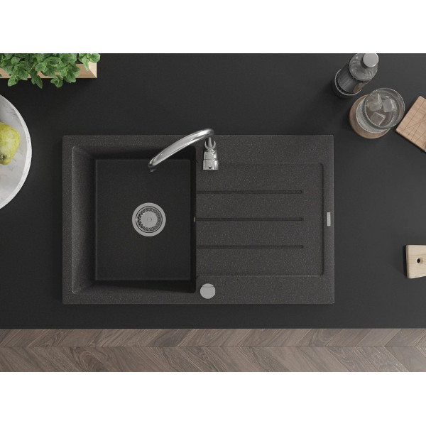 Гранітна кухонна мийка MEXEN BRUNO BLACK GRANITE + сифон CHROME