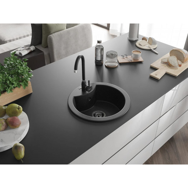 Гранітна кухонна мийка MEXEN DIEGO BLACK SILVER + сифон BLACK