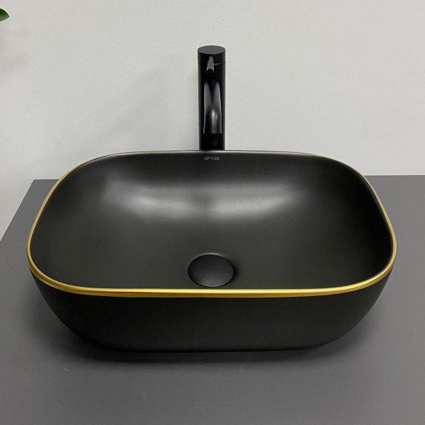 Умывальник (раковина) VBI RAVENNA BLACK MATT GOLD EDGE накладной