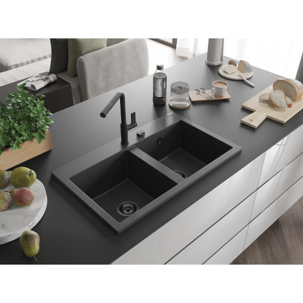 Гранітна кухонна мийка MEXEN HEKTOR BLACK GRANITE + сифон BLACK