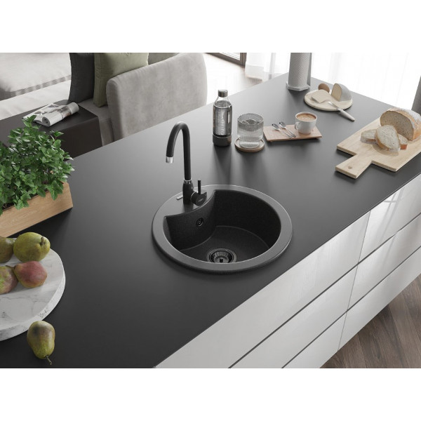 Гранітна кухонна мийка MEXEN DIEGO BLACK GRANITE + сифон BLACK