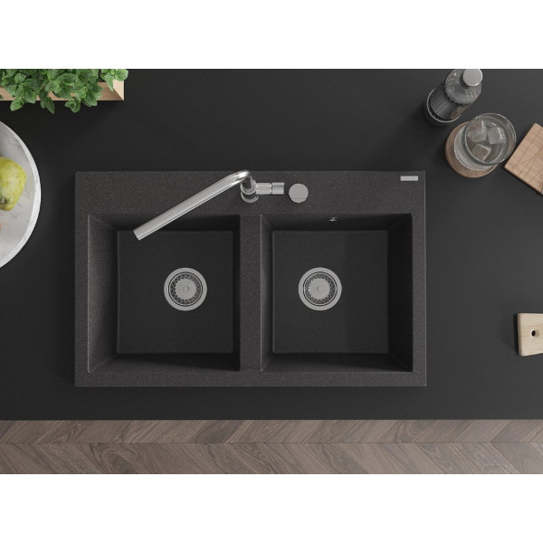 Гранітна кухонна мийка MEXEN HEKTOR BLACK GRANITE + сифон CHROME