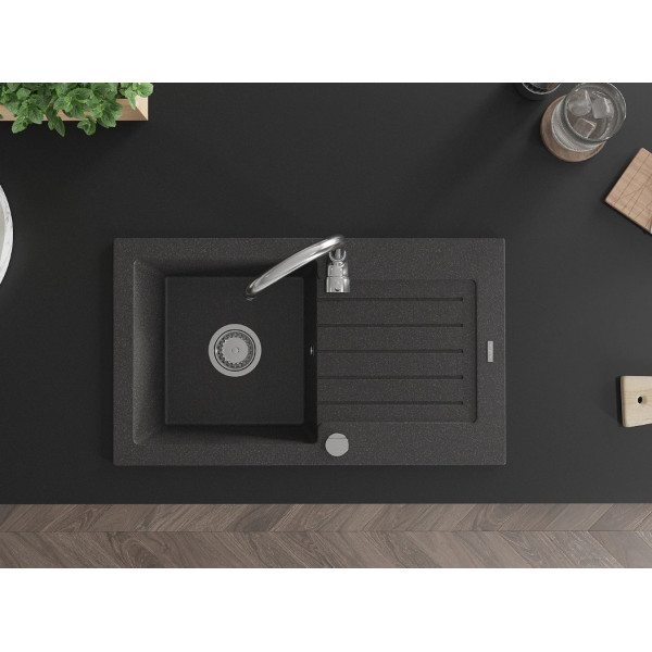 Гранітна кухонна мийка MEXEN PABLO BLACK GRANITE + сифон CHROME