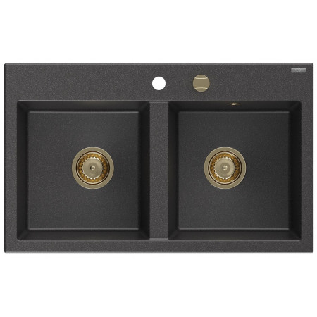 Гранітна кухонна мийка MEXEN HEKTOR BLACK GRANITE + сифон GOLD