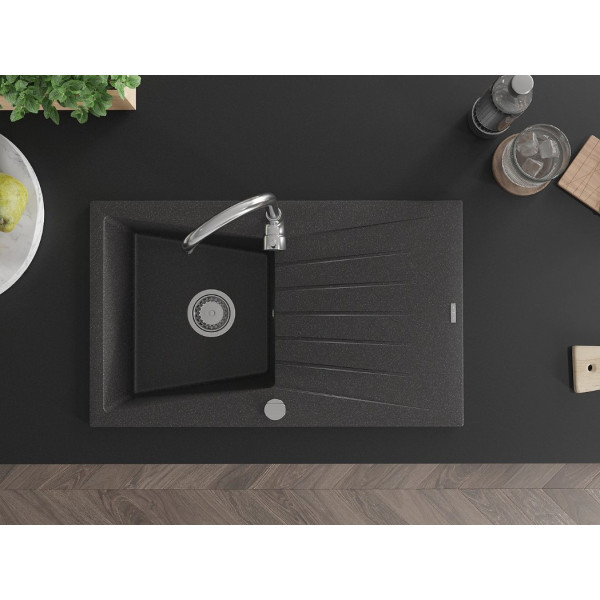 Гранітна кухонна мийка MEXEN CESAR BLACK GRANITE + сифон CHROME