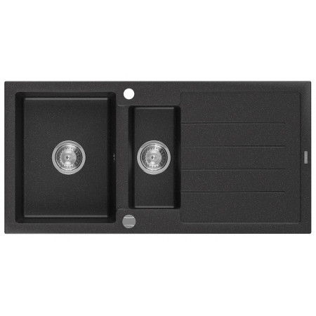 Гранітна кухонна мийка MEXEN ANDRES BLACK SILVER + сифон CHROME