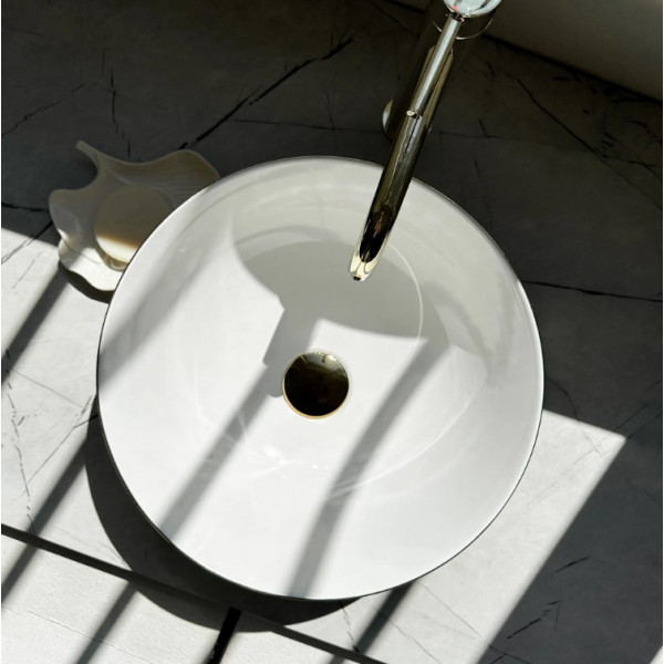 Умывальник (раковина) REA STELLA BRUSHED GOLD WHITE накладной