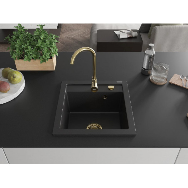 Гранітна кухонна мийка MEXEN VITO BLACK + сифон GOLD