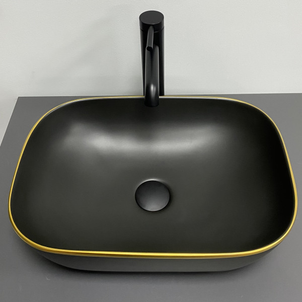 Умывальник (раковина) VBI RAVENNA BLACK MATT GOLD EDGE накладной