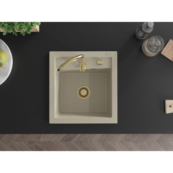 Гранітна кухонна мийка MEXEN VITO BEIGE + сифон GOLD