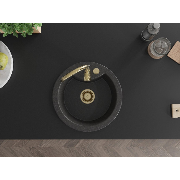 Гранітна кухонна мийка MEXEN DIEGO BLACK GRANITE + сифон GOLD
