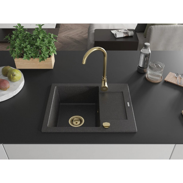 Гранітна кухонна мийка MEXEN ENZO BLACK GRANITE + сифон GOLD