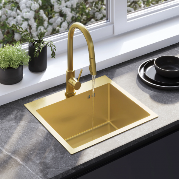 Стальная кухонная мойка REA LEO 50 BRUSHED GOLD