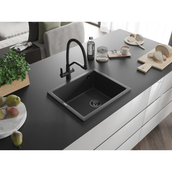 Гранітна кухонна мийка MEXEN PEDRO BLACK GRANITE + сифон BLACK