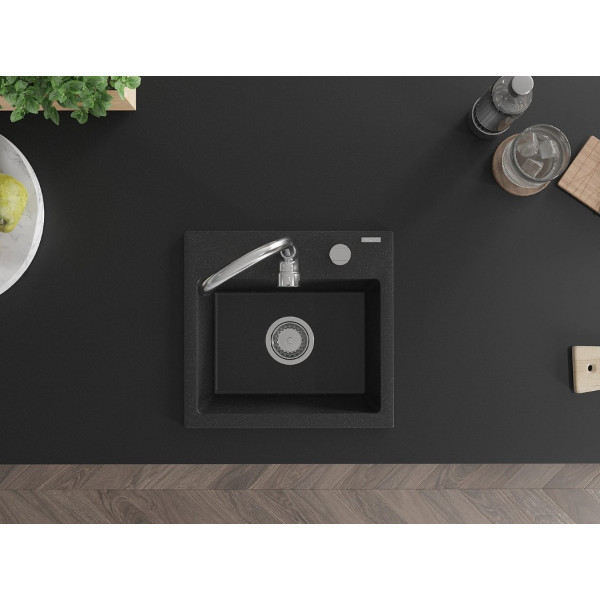 Гранітна кухонна мийка MEXEN MILO BLACK SILVER + сифон CHROME