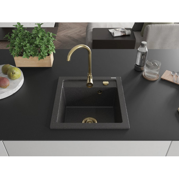 Гранітна кухонна мийка MEXEN VITO BLACK GRANITE + сифон GOLD