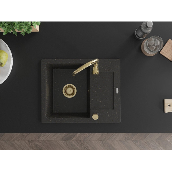 Гранітна кухонна мийка MEXEN ENZO BLACK GOLD + сифон GOLD