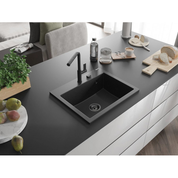 Гранітна кухонна мийка MEXEN OSCAR BLACK SILVER + сифон BLACK