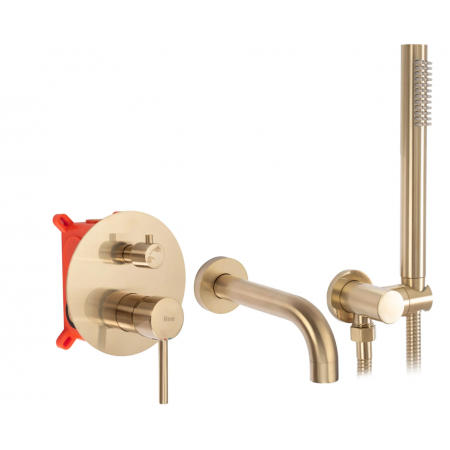 Смеситель для ванны и душа REA LUNGO BRUSHED GOLD + BOX скрытого монтажа