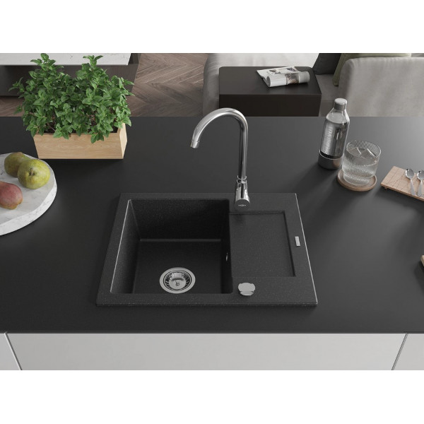 Гранітна кухонна мийка MEXEN ENZO BLACK SILVER + сифон CHROME